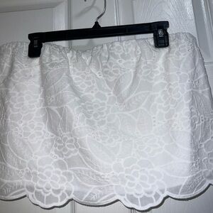 White Eyelet Scalloped Hem‎ Mini Skirt Vacation Casual